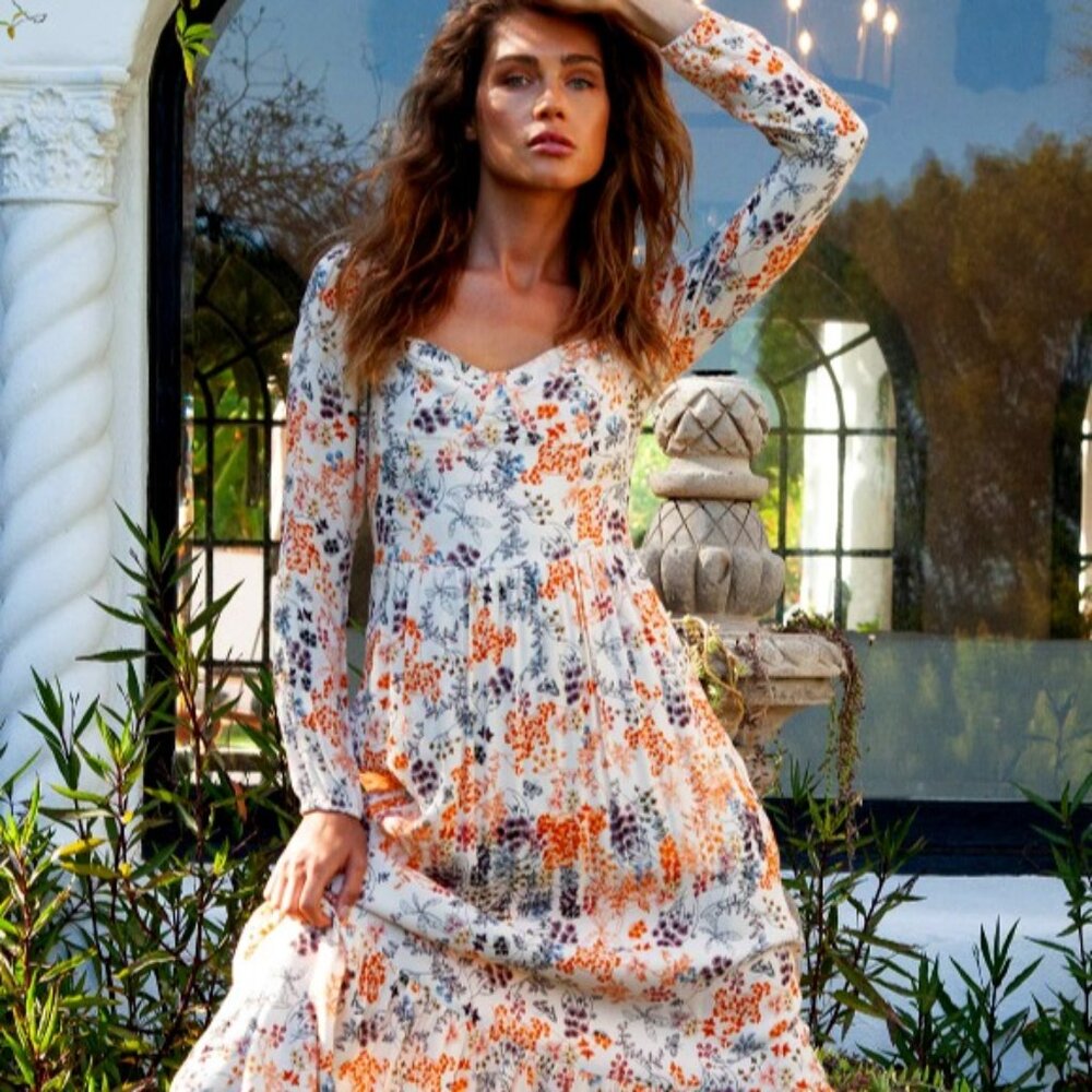HALE BOB Floral Print Long Sleeve Maxi Dress